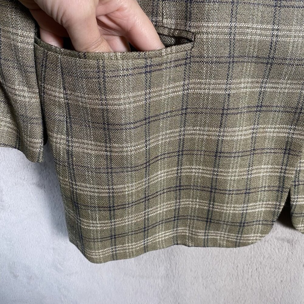 Vintage Liz Claiborne Blazer Women 12 Petite Linen Blend Plaid Academia Heritage - Picture 5 of 15